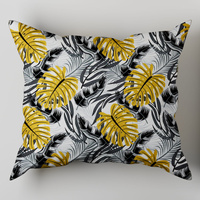 Poszewka bawełniana na poduszkę 50x50 | 349mio | biała | liście monstera