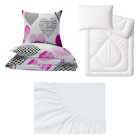 Zestaw pościeli  100x160 + 40x60 + prześcieradło jersey 80x160 | 070róż | biało różowa | serca walentynki