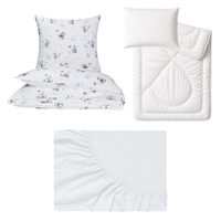Zestaw pościeli  100x160 + 50x60 + prześcieradło jersey 80x160 | 246pol | biała | myszki zwierzątka