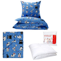 Zestaw pościeli  100x160 + 50x60 + prześcieradło we wzorze 80x160 | 189blu | niebieka | psy