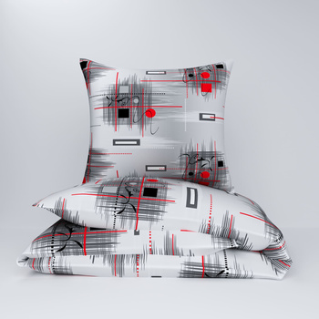Pościel z kory 200x220 + poszewki na poduszkę 2*70x80 | 150red | szaro czerwona | gry