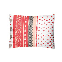 Poszewka z kory 50x60 | 078red | czerwona | serca i pasy
