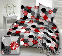 Pościel dla dziecka bawełniana 140x160 + poszewka na poduszkę 70x80 | 208red | szaro czerwona | plastry miodu