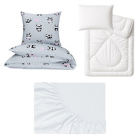 Zestaw pościeli  100x160 + 40x60 + prześcieradło jersey 80x160 | 198Pro | szaro różowa | misie pandy