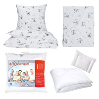 Zestaw pościeli  100x160 + 40x60 + prześcieradło we wzorze 80x160 | 246pol | biała | myszki zwierzątka