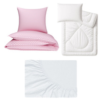 Zestaw pościeli  100x160 + 40x60 + prześcieradło jersey 80x160 | groszki pudrowe | różowa | grochy