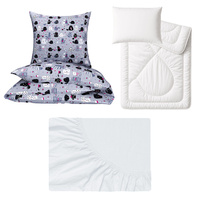 Zestaw pościeli 100x160 + 50x60 + prześcieradło jersey 80x160 | 061s-r | szaro różowa | koty