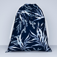 Worek na pościel do przedszkola żłobka | 141grn | granatowa | liście