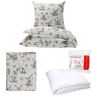 Zestaw pościeli  100x160 + 40x60 + prześcieradło we wzorze 80x160 | 104biały | biała | zwierzątka safari