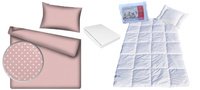 Komplet 100x160 + 50x60 + prześcieradło jersey 80x160 groszki pudrowe