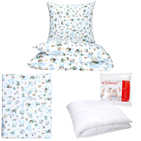 Zestaw pościeli  100x160 + 40x60 + prześcieradło we wzorze 80x160 | 210mor | niebieska | żółwie ryby morski