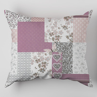 Poszewka flanela 40x40 | 137Nroz | różowa | patchwork z sercami i motylem