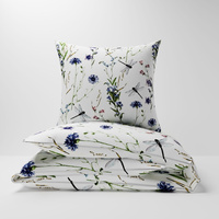 Pościel bawełniana 180x200 + poszewki na poduszkę 2*70x80 | D129kwi | biała | kwiaty ważki