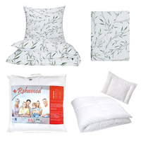 Zestaw pościeli 100x160 + 40x60 + prześcieradło we wzorze 80x160 | 102bzi | biało zielona | liście