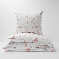 Pościel dla dziecka bawełniana 120x160 + poszewka na poduszkę 50x60 | 428mys | biała | myszki w kwiatach