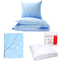 Zestaw pościeli  100x160 + 40x60 + prześcieradło we wzorze 80x160 | 070nie | niebieska | serca walentynki