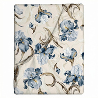 Prześcieradło z gumką do łóżeczka 90x160 bawełniane | 382iry | biało niebieskie | kwiaty irysy