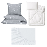 Zestaw pościeli 100x160 + 50x60 + prześcieradło jersey 80x160 | 055sza | szara | baranki