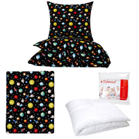 Zestaw pościeli  100x160 + 40x60 + prześcieradło we wzorze 80x160 | 202czr | czarna | kosmos