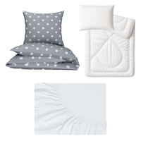 Zestaw pościeli  100x160 + 50x60 + prześcieradło jersey 80x160 | 485szar | szara | groszki