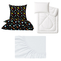 Zestaw pościeli 100x160 + 40x60 + prześcieradło jersey 80x160 | 202czr | czarna | kosmos