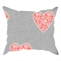 Poszewka bawełniana na jaśka 40x40 | 330cze | szaro czerwona | serca walentynki