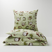 Pościel bawełniana 200x220 + poszewki na poduszkę 2*70x80 | 210zab | zielona | koty żabki słonie