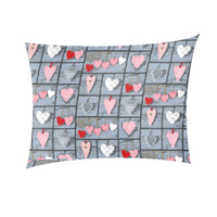 Poszewka z kory 40x40 | 073szar | szaro różowa | patchwork z sercami