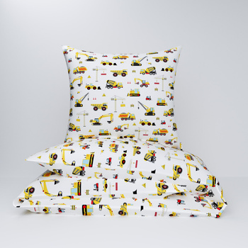 Pościel dla dziecka bawełniana 100x140 + poszewka na poduszkę 40x60 | 404bzo | biało żółta | koparki