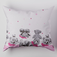 Poszewka bawełniana na jaśka 40x40 | 139róż | różowa | misie 3D