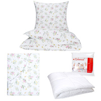 Zestaw pościeli  100x160 + 40x60 + prześcieradło we wzorze 80x160 | 121kon | biała | polne kwiaty