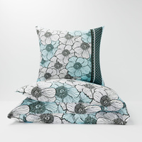 Pościel bawełniana 200x220 + poszewki na poduszkę 2*70x80 | 143blu | niebieska | kwiaty