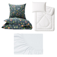 Zestaw pościeli 100x160 + 40x60 + prześcieradło jersey 80x160 | 033grf | grafitowa | kwiaty malowane