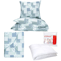 Zestaw pościeli 100x160 + 50x60 + prześcieradło we wzorze 80x160 | 137Nmi | szaro miętowa | patchwork z sercami