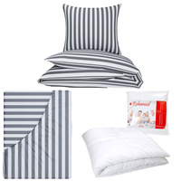 Zestaw pościeli  100x160 + 40x60 + prześcieradło we wzorze 80x160 | 213sza | szara | pasy