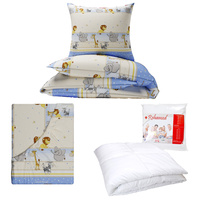 Zestaw pościeli  100x160 + 40x60 + prześcieradło we wzorze 80x160  | 104nie | niebieska | zwierzątka safari