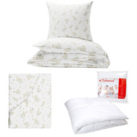 Zestaw pościeli  100x160 + 40x60 + prześcieradło we wzorze 80x160 | 121rum | biało żółta | kwiaty rumianki