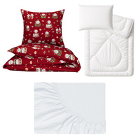 Zestaw pościeli 100x160 + 50x60 + prześcieradło jersey 80x160 | 002bor | bordowa | świąteczna Mikołaje