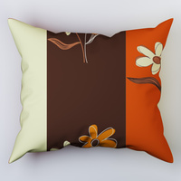 Poszewka z kory 40x40 | 068pom | brązowo pomarańczowa | kwiaty na pasach