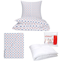 Zestaw pościeli  100x160 + 40x60 + prześcieradło we wzorze 80x160 | 074kolo | biała | kotwice