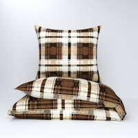 Pościel flanela 160x200 + poszewka na poduszkę 70x80 | 252brąz | brązowa | krata