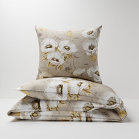 Pościel bawełniana 200x220 + poszewki na poduszkę 2*70x80 | 237mbe | beżowa | kwiaty maki