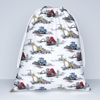 Worek na pościel do przedszkola żłobka | 404tra | biała | koparki traktory