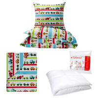 Zestaw pościeli  100x160 + 40x60 + prześcieradło we wzorze 80x160 | 088nie | niebieska | autka