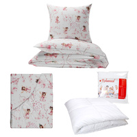 Zestaw pościeli  100x160 + 40x60 + prześcieradło we wzorze 80x160 | 154Nro | biało różowa | wrózki elfy