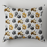 Poszewka bawełniana na poduszkę 50x50 | 020las | biało brązowa | zwierzątka leśne