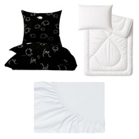 Zestaw pościeli 100x160 + 50x60 + prześcieradło jersey 80x160 | 055cza | czarna | baranki