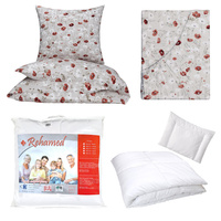 Zestaw pościeli  100x160 + 50x60 + prześcieradło we wzorze 80x160 | 126Mbe | beżowa | maki kwiaty