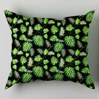 Poszewka z kory 40x40 | 032czz | czarno zielona | liście monstery