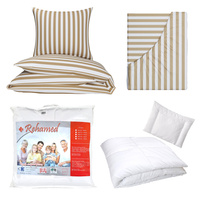 Zestaw pościeli  100x160 + 40x60 + prześcieradło we wzorze 80x160 | 213beż | biało beżowa | pasy paski